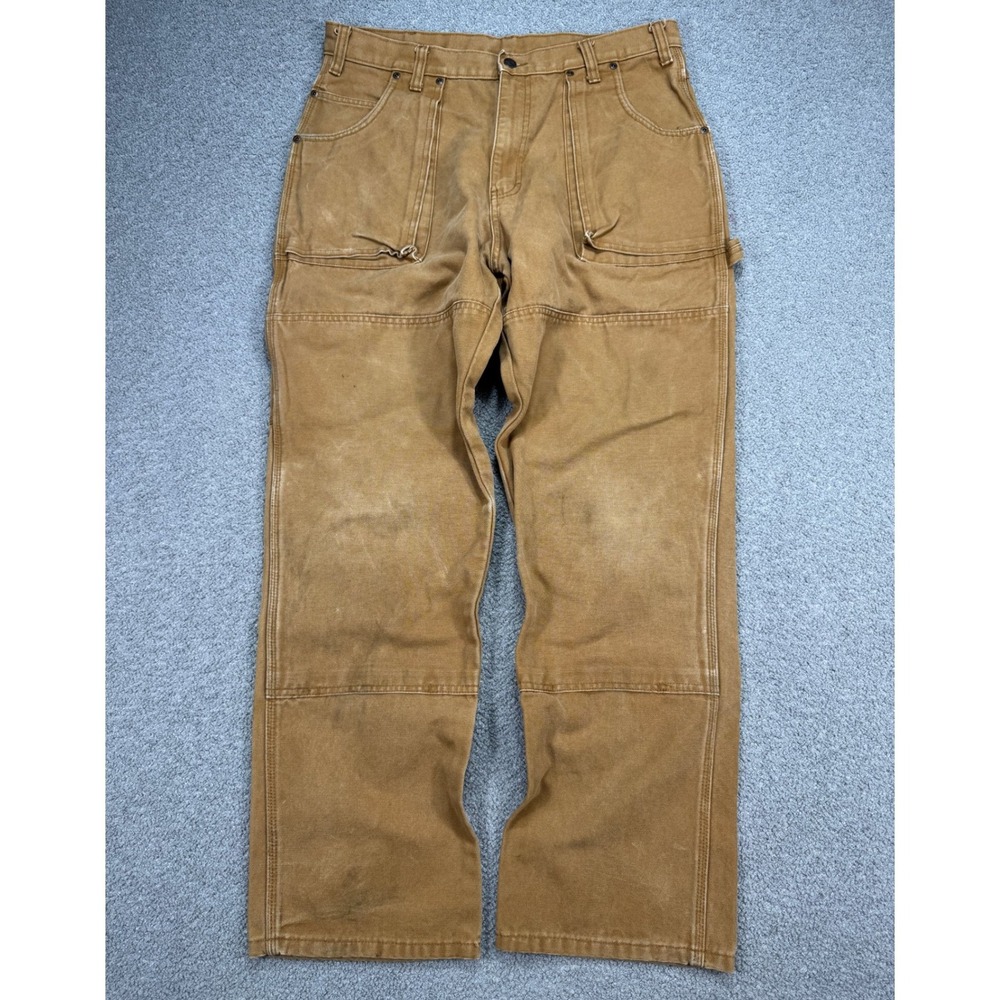 Dickies Carpenter Pants Mens 34x30 Brown Canvas Double Knee Straight Leg Utility